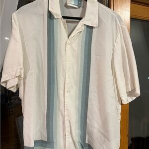 Kith Men's Cream and Blue Striped Button Down Shirt